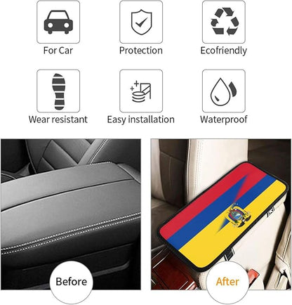 Colombia Colombian Ecuador Ecuadoran Flag Auto Center Console Armrest Cover Car Handrail Box Cushion Pad Mat Universal Fit Most Vehicle Sedan Truck SUV Soft Comfort Decor Accessories