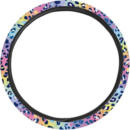 Universal Non-Slip Steering Wheel Cover, 15-inch Polyester Material Driving Accessories, Adjustable for Car and Truck(Dreamy Color Leopard)