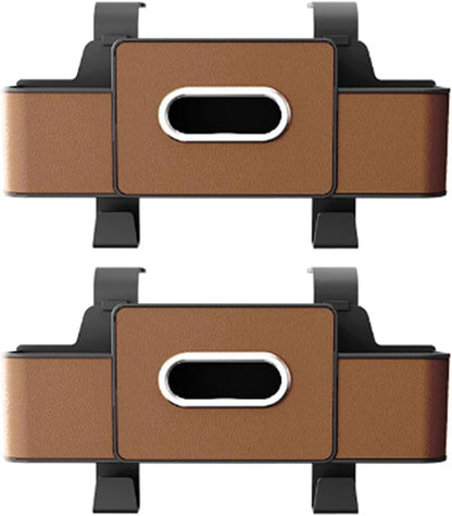 Car Back Seat Organizer with Hooks & Tissue Dispenser – Faux Leather Storage Box with Cup Holders, Multi-Compartment for Sunglasses & Chargers, Compatible with Most Seat Brown 2pcs