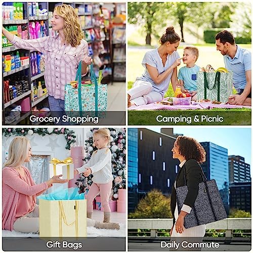 BALEINE 2 PK Grocery Bags Reusable Shopping Bags with Reinforced Bottom, Heavy Duty Foldable Tote Bags (Antique Folidage)
