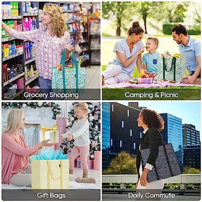 BALEINE 2 PK Grocery Bags Reusable Shopping Bags with Reinforced Bottom, Heavy Duty Foldable Tote Bags (Antique Folidage)