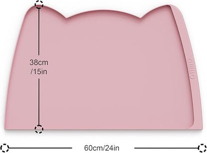 OHMO Dog Food Mat(Pink, 24 * 15'') w/Residue Collection Pocket Silicone Pet Feeding Mat for Floor High Edges Anti Spills Waterproof Cat Water Bowl Tray, Easy Clean Placemat
