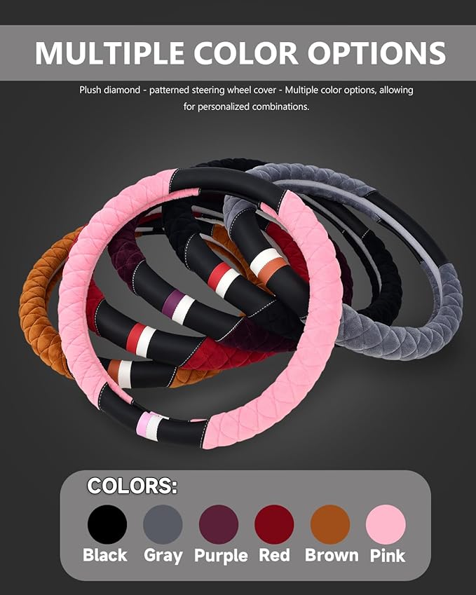 Cxtiy Plush Steering Wheel Cover for Women, Fluffy Soft Warm Winter Steering Wheel Grip for Car Interior Accessories (A-Burgundy)
