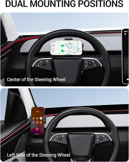 BASENOR Phone Mount for 2025 2026 Tesla Model Y Juniper/Model 3 Highland, Dashboard Phone Holder Does Not Block View [No Adhesive][Dual Arms][360° Adjustable] Tesla Accessories Fit All Smartphone