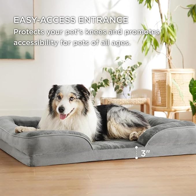 Optimized Orthopedic Dog Bed for Medium Dogs, 41" x 27" Memory Foam Pet Bed with Removable Washable Cover, Waterproof & Non-Slip Sofa Bed for Joint Support, Grey