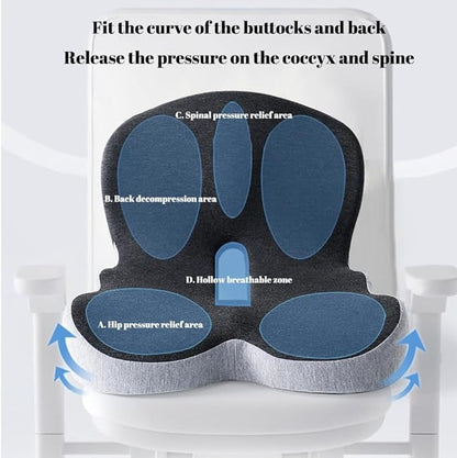L-Shaped Memory Foam Seat Cushion with Lumbar Support-Ergonomic Car & Office Chair Cushion for Sciatica, Coccyx & Back Pain Relief Supports Hips & Back for Drivers & Long Sitting (Light Grey)