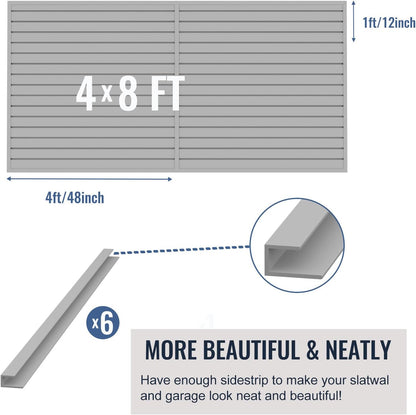 Slatwall Panel Garage Organizer PVC Slatwall Heavy Duty Wall Mounted Rack, Interlocking Slat Wall Panels for Tool Organization Peg Board(Grey 4 x 8 ft)