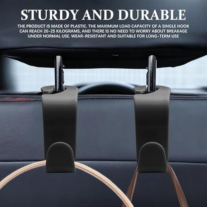 4PCS Car Seat Headrest Hooks, Purse Hook for Car, Auto Back Seat Organizer Storage Hanger Holder, Auto Accessories Multi-Use Portable Headrest Organizer Holder for Purse Handbag Coats (Black)