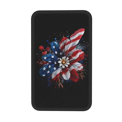 American Flag in Red Flower Car Auto Armrest Cushion Cover Accessories Center Console Seat Box Pad Protector Universal Decoration for Most Vehicle SUV Truck