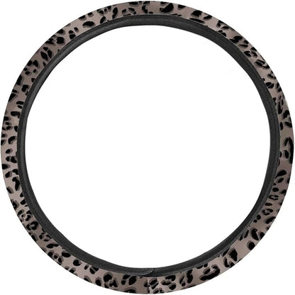 Universal Non-Slip Steering Wheel Cover, 15-inch Polyester Material Driving Accessories, Adjustable for Car and Truck(Vintage Charcoal Leopard)