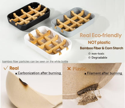 Classic Bamboo Fiber Soap/Sponge Dishes, Bar Sink Soap Holder, Bathroom Small Soap Tray, White