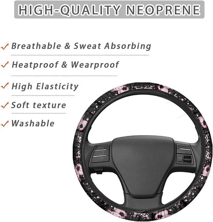 AFPANQZ Cartoon Axolotl Cherry Blossom Car Steering Wheel Cover Non-Slip Rubber Steering Wheel Covers Warm Breathable Steering Wheel Covers Sweat Absorption Car Steering Wheel Covers 15 Inches Pink
