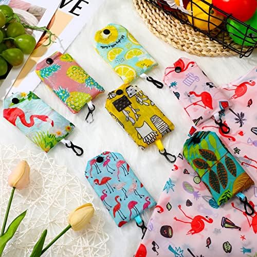 Shappy 34 Pcs Reusable Floral Grocery Bags Foldable Nylon Tote Bags Washable Shopping Bags Extra Large Cute Flower Reusable Bags with Attached Pouch for Women Grocery Shopping Supplies
