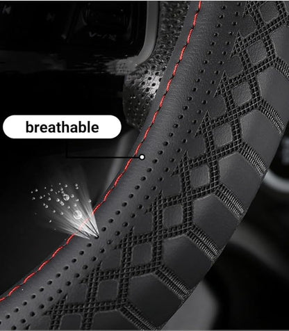 Wood Car Steering Wheel Cover Rubber Inner Ring All Car Universal Four Seasons Universal Thin Fiber Leather Anti-Slip 16 17 18 19inch for Truck (16inch, red)