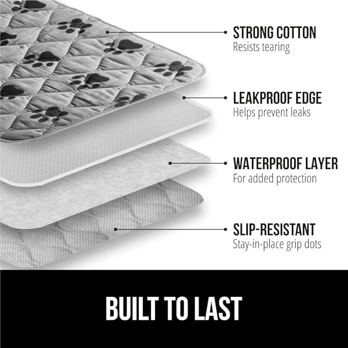 GORILLA GRIP Washable Puppy Pads, Slip Resistant Dog Crate Mat, Waterproof Cloth Pee Pad for Training Puppies in Playpen, Reusable Pet Incontinence Blanket, Protects Sofa, Furniture, Floors, 18x12