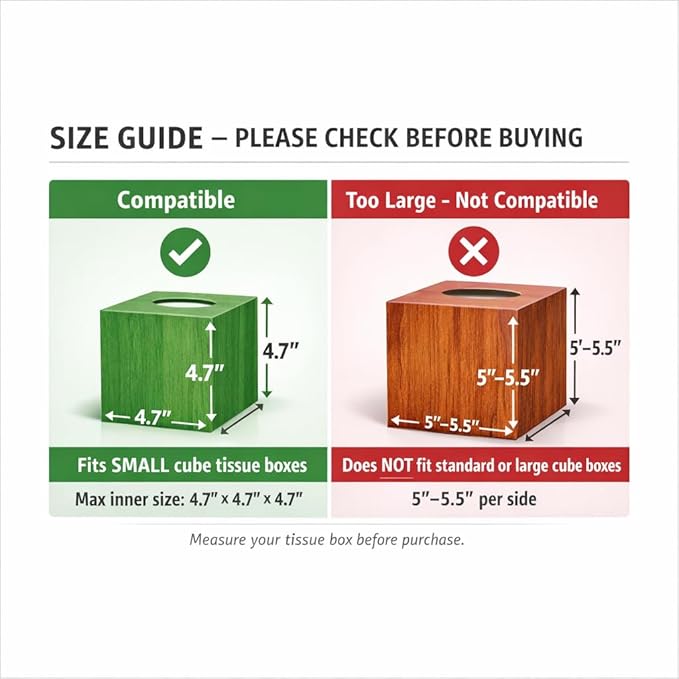 PEMAR Handcrafted Wooden Tissue Box Cover for Small Cube Tissue Boxes Only (Max Inner Size 4.7”) – Mother of Pearl Inlay Decorative Tissue Holder for Bathroom, Living Room & Office (White Sand)