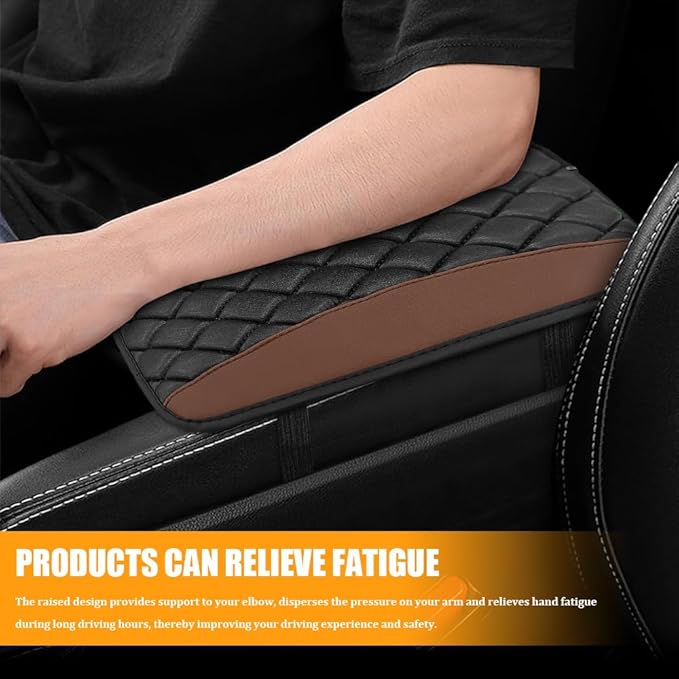 Car Center Console Cover, Leather Waterproof Armrest Seat Box Cushion Pad, Universal Decor Protector Mat, Comfortable Car Decor Accessories Fit for Most Cars, Vehicles, SUVs (Coffee)