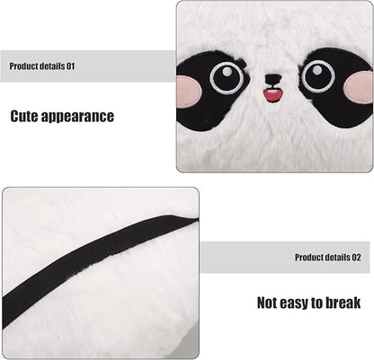 NUOBESTY Panda Plush Lumbar Support Pillow for Car Seat and Office Chair, Round Embroidered Rabbit Fur Cartoon Cushion for Lower Back Comfort During Driving and Travel
