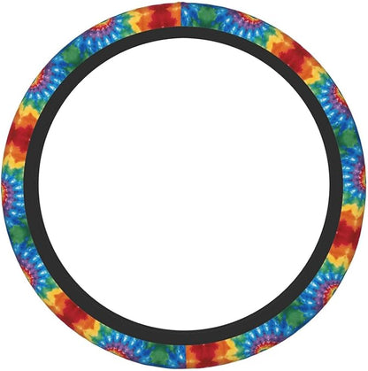 Colorful Tie Dye Car Steering Wheel Cover, 15 Inch Steering Wheel Cover Stylish Decor for Most Cars