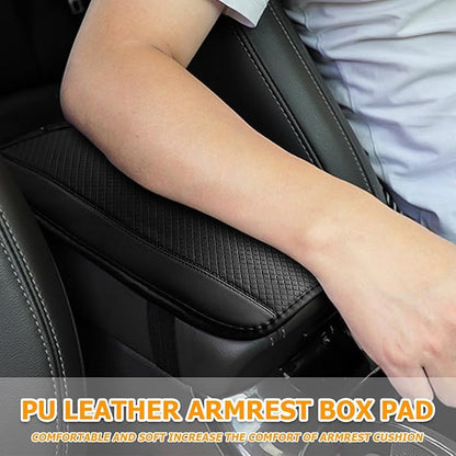 Car Armrest Seat Box Cover, Comfortable Leather Automotive Center Console Cushion Pad, Soft Waterproof Vehicle Arm Rest Protector Mat Accessories, Universal for RV, SUV, Truck (Black)
