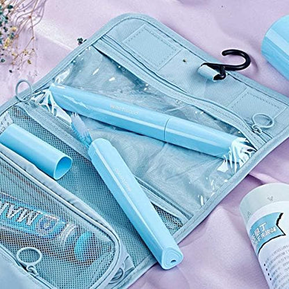 Travel Toothbrush Case Plastic Container Box Breathable Design with Air Hole More Toothbrush Tube for Home Daily Office Business Use (Light Blue)
