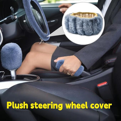 Fluffy Steering Wheel Cover, Winter Warm, Suitable for Most Car Steering Wheels in The 14-15 Inch Range (Gray, 3PCS)