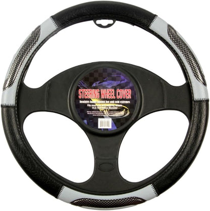 BDK Sporty Two Tone Ergonomic Grip Steering Wheel Cover - Carbon Fiber Grip for Standard Size Wheels 14.5-15 inch Gray/Black