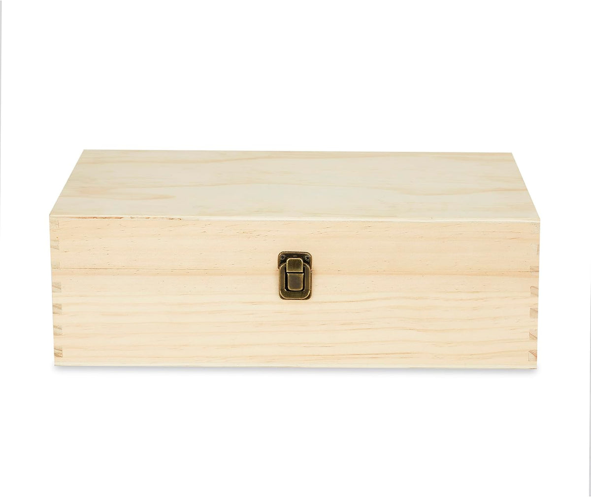 makerflo XL Natural Pine Wood Memory Box with Black Felt Inside, Hinged with Clasp, Keepsake Wooden Box Ideal for Craft and Personalization (Laser Engraving, Epoxy, UV DTF, and Vinyl) – Pack of 1