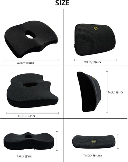 Heightening Wedge Car Seat Cushion Pad for Driving with Comfort Memory Foam, Curved Design Closely Adheres to The Lumbar Spine and Buttocks, Relieving Fatigue Broader Vision (Cushion Set,Black)