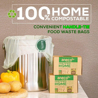 ANECO 100% Compostable Food Waste Bags 2.6 Gallon With Handles, 45 Count