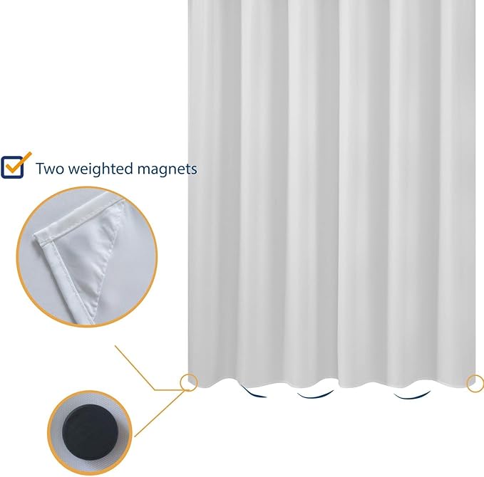 N&Y HOME Longer Shower Curtain Liner Fabric 72 x 75 inches, Hotel Quality, Washable, White Spa Bathroom Curtains with Grommets, 72x75
