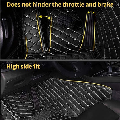 Custom Making Car Floor Mats Compatible for 2000-2025 All Mode Sedan SUV Sports Car Full Coverage Cute Pads Protection Non-Slip Leather Floor Liners (Black+Gray Edge)