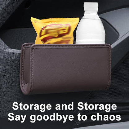 Car Seat Side Storage Pocket, Leather Hanging Foldable Multifunctional Vehicle Front Door Back Organizer Box, Waterproof Auto Interior Organizing Container, Universal fit(Brown)