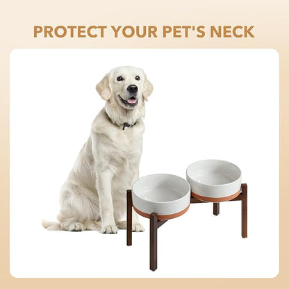 Ceramic 8.2inch Raised Double Dog Bowls Set