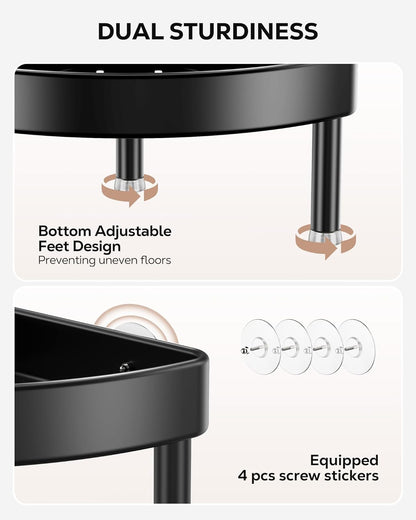 Nieifi Corner Shower Caddy Stand-5 Tier Rustproof Anodized Aluminum Standing Shower Organizer-Shower Caddy Corner-Dual Stability to Anti-Shaking-Height-Adjustable Legs for Uneven Surfaces-Black