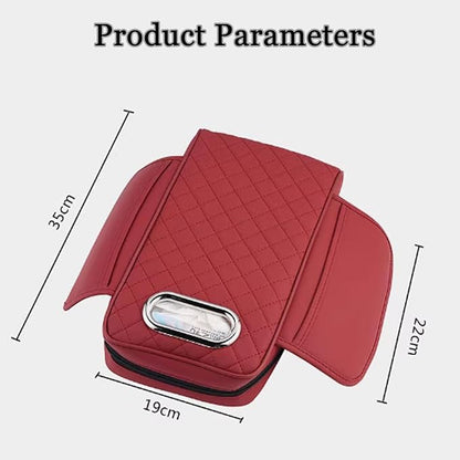 Car Center Console Cover for Toyota Highlander 3.Generation 2013-2020, Leather Car Arm Rest Cover, Car Armrest Cushion with 2 Storage Bags Car Center Console Armrest Pad, C Black+Red