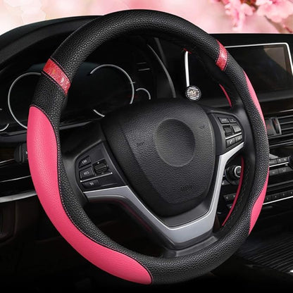 Universal Leather Steering Wheel Cover for Women Steering Wheel Cover for Car 15 inch (Rose)