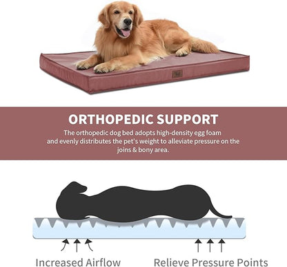 Tail Stories Outdoor Extra Large Dog Bed, Jumbo Waterproof Dog Bed for Large Dogs, Orthopedic Egg Crate Foam Pet Mat with Removable Oxford Cooling Cover, Pink