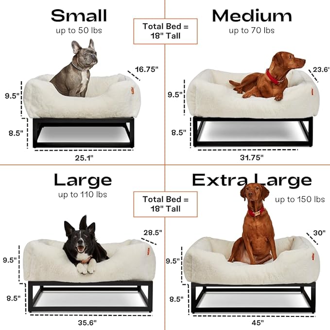 FUZI Elevated Dog Bed Medium, Luxury Raised Dog Beds, Removable and Machine Washable Bed Cover, Indoor/Outdoor Orthopedic Pet Bed, Medium 31.75x23.6x18 Dark Grey & Black Base