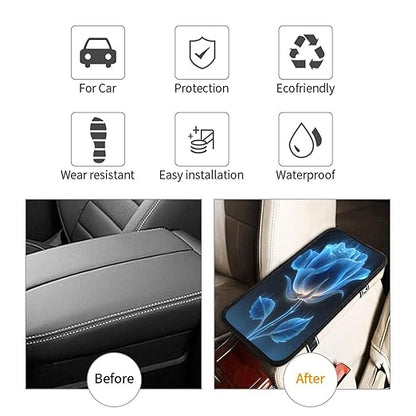 Blue Rose with Glowing Car Auto Armrest Cushion Cover Accessories Center Console Seat Box Pad Protector Universal Decoration for Most Vehicle SUV Truck