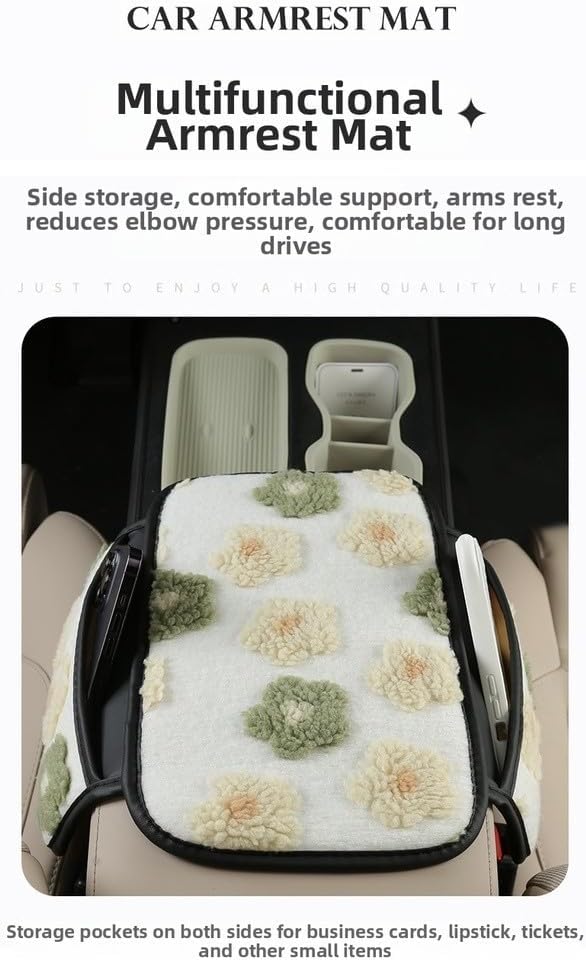 Plush Fleece Car Armrest Cover, Armrest Protection Cover with Side Storage Pockets, Armrest Seat Box Cover, Car Center Console Cushion Pad(blue-Double mouth)