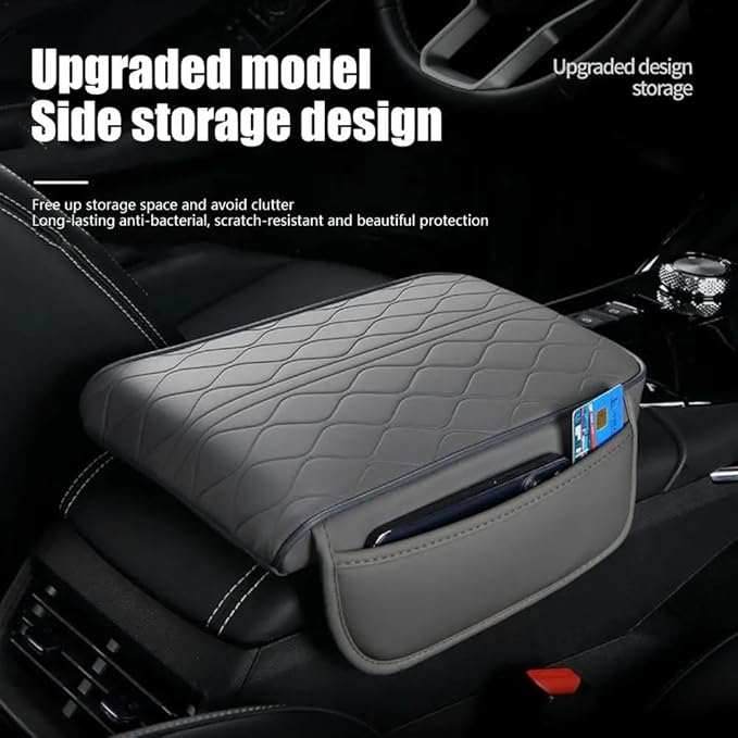 Car Center Console Cushion for 9th Gen Toyota Camry LE SE XLE XSE 2025 2026, Nappa Leather Memory Foam Armrest Cover with Side Storage Pockets, Auto Elbow Support Pad 1pc,Black