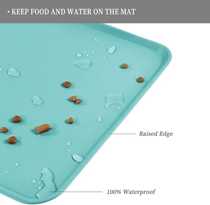 Reopet Waterproof Pet Feeding Mat with High Raised Edges, Heavier and Thicker Placemats for Cat Dog Water Bowl with BPA Free, Dogs Cats Food Mats for Messy Drinkers to Prevent Spill and Protect Floors