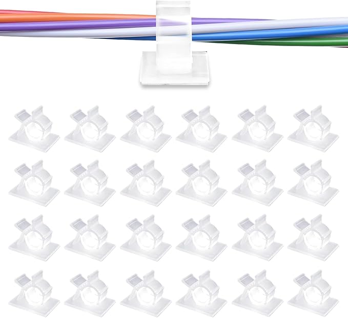 Viaky 30 Pcs Clear Cable Clips Self Adhesive Backed Nylon Adjustable Wire Management Transparent Drop Wire Holder for 0.5 Inch (12.5mm) Cables