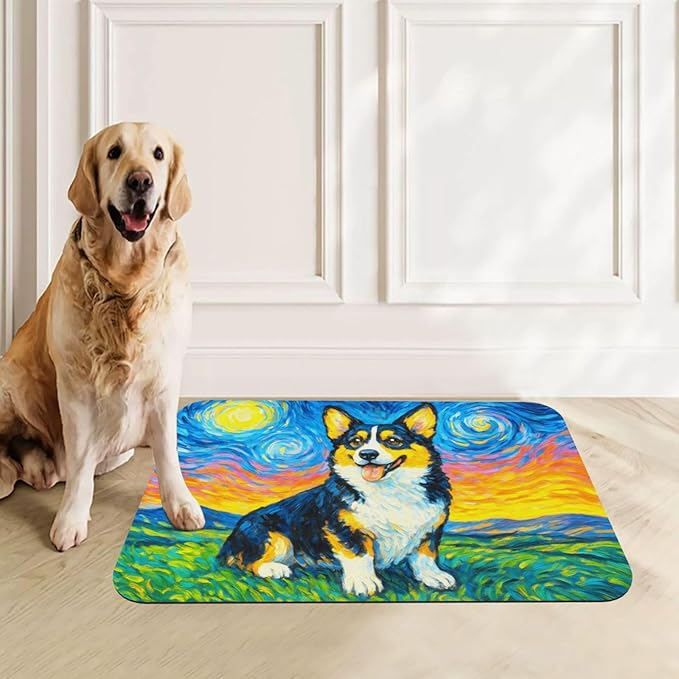Starry Night Tri Color Dog Dog Food Mat Absorbent Bowl Mats No Stains Quick Dry Waterproof Pet Cat Placemats for Food and Water, 30x45cm