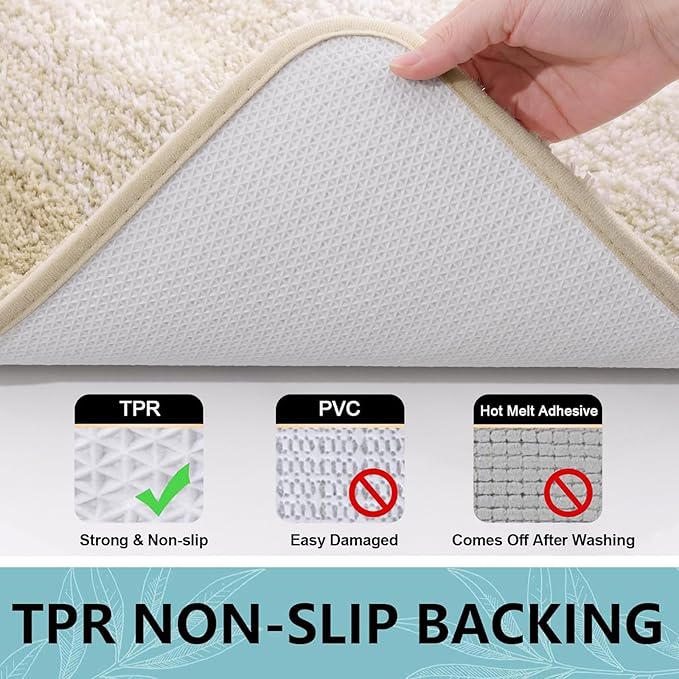 Arotive Microfiber Bathroom Rugs, Shaggy Soft and Absorbent Bath Rug, Non-Slip, Thick Plush Machine Washable Dry Bath Mats for Bathroom, Tub and Shower, 44x32, Light Beige, Rectangular