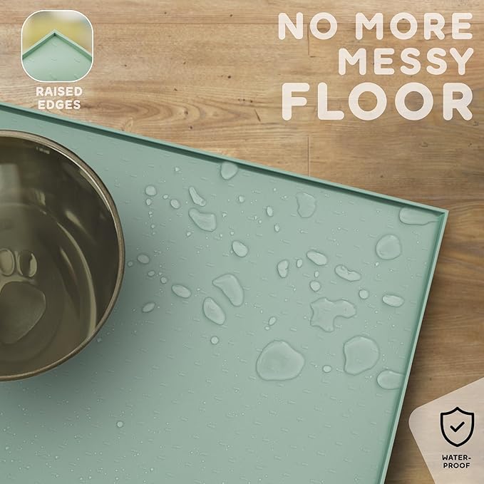 Dog Food Mat - 24x15 Raised Edges Dogs Mat for Food and Water Prevent Spill, Waterproof Cat Food Mats Protect Floors, Easy Clean Dog Bowl Mats for Food and Water, Silicone Pet Feeding Placemats