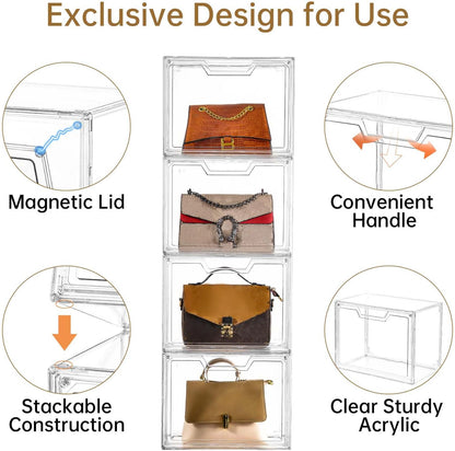 Stackable Storage Bins, Clear Acrylic Display Case, 5-Pack Acrylic Boxes with Lids, Clear Storage Containers Storage for Handbags, Collectibles & Figures