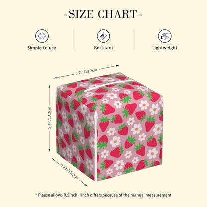 POIUBLE Strawberry and Flower Tissue Box Cover Leather Tissue Box Holder Square Facial Paper Organizer Dispenser for Bathroom Kitchen Bedroom Vanity Countertop Night Stands
