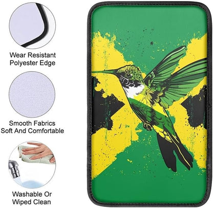 Armrest Cover Auto Center Armrest Mat Soft Car Console Pad, Jamaica Flag Hummingbird Auto Center Console Cover for Most Car Decoration